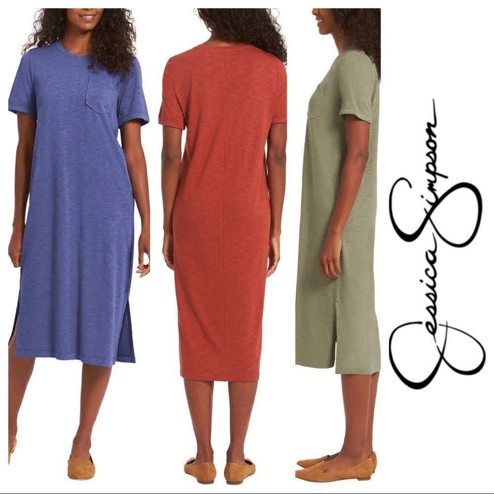 NWT JESSICA SIMPSON Ladies Comfy Lounge Tee Midi Dress in Orange Burnt Brick